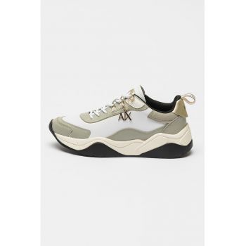 Pantofi sport din piele cu garnituri cusute si model colorblock