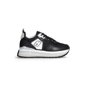 Pantofi sport din piele cu talpa wedge si straturi exterioare din plasa