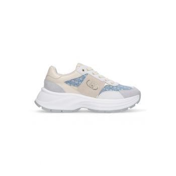 Pantofi sport din piele si material textil cu segmente logo