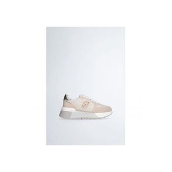 Pantofi sport flatform de piele intoarsa si plasa