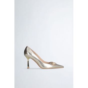 Pantofi stiletto de piele ecologica cu logo