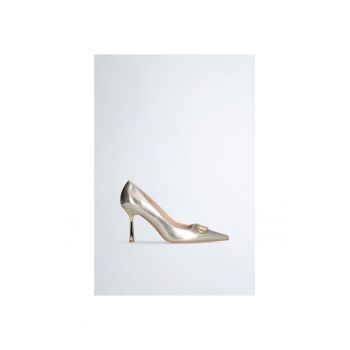 Pantofi stiletto de piele ecologica cu logo