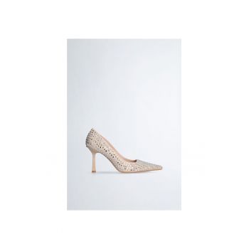 Pantofi stiletto de piele intoarsa si strasuri