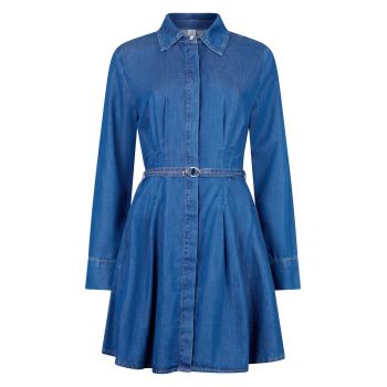 Rochie-camasa din denim cu cordon in talie