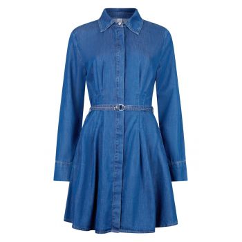 Rochie-camasa din denim cu cordon in talie