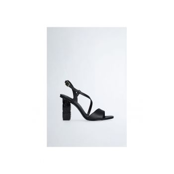 Sandale de piele cu toc cu logo