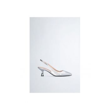Sandale slingback de piele ecologica cu aspect metalizat