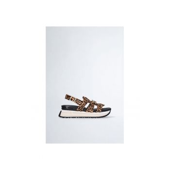 Sandale wedge de piele cu par scurt