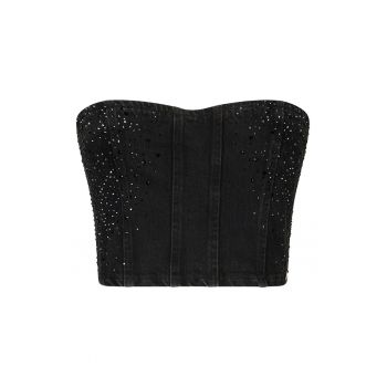 Top din denim cu strasuri