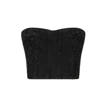 Top din denim cu strasuri