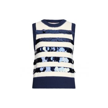 Top din tricot cu model in dungi si aplicatii de paiete