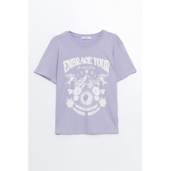 Tricou cu decolteu rotund si imprimeu grafic
