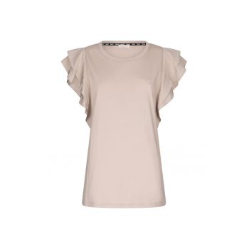 Tricou de bumbac cu model cu volane