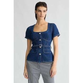 Tricou de denim cu o curea in talie