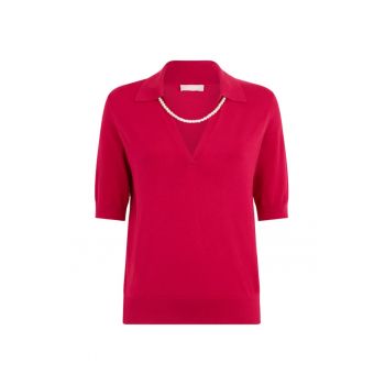 Tricou polo tricotat fin cu aplicatie cu colier
