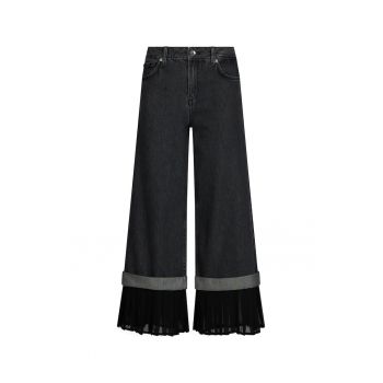 Blugi crop evazati cu segmente semitransparente