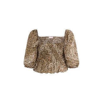 Bluza crop cu animal print si maneci balon