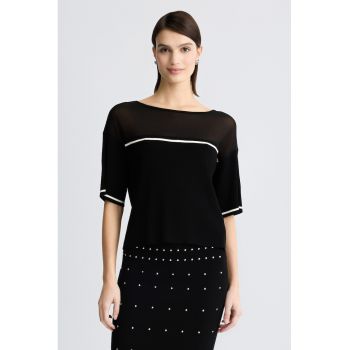Bluza tricotata fin cu insertie de plasa