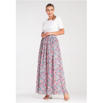 Fusta lunga plisata -  model floral - multicolor - textil
