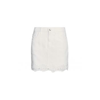 Fusta mini de denim cu dtaliu floral brodat