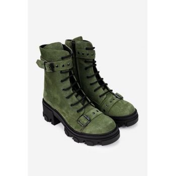 Ghete dama din piele intoarsa verde accesorizate