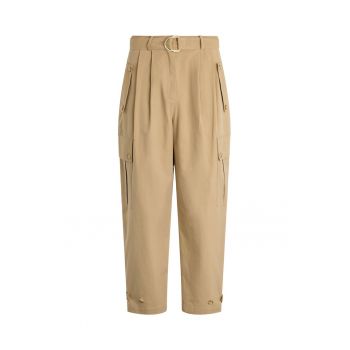Pantaloni crop din amestec de lyocell cu talie inalta