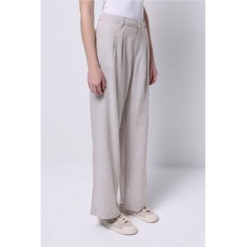 Pantaloni din amestec de in cu buzunare laterale