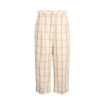 Pantaloni din amestec de in cu croiala ampla si curea in talie