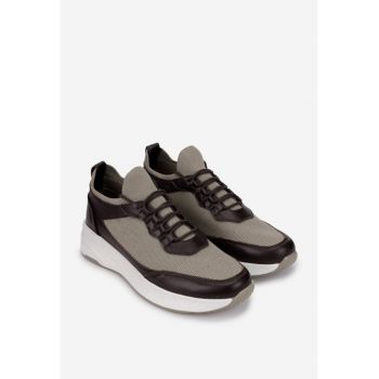 Pantofi barbati maro din piele si material textil