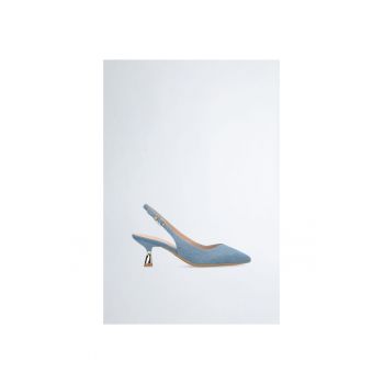Pantofi slingback de denim cu varf ascutit