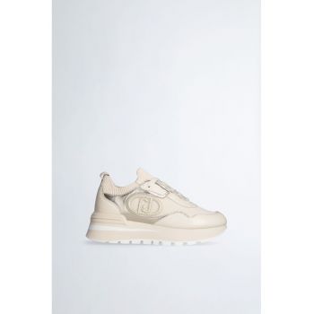 Pantofi sport flatform de piele ecologica cu piele