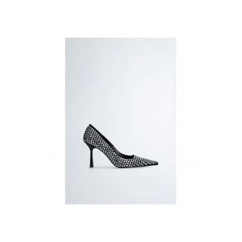 Pantofi stiletto de piele intoarsa si strasuri