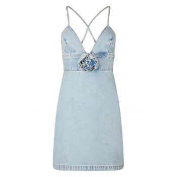 Rochie din denim cu detaliu floral