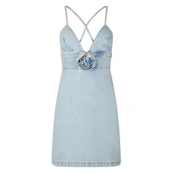 Rochie din denim cu detaliu floral