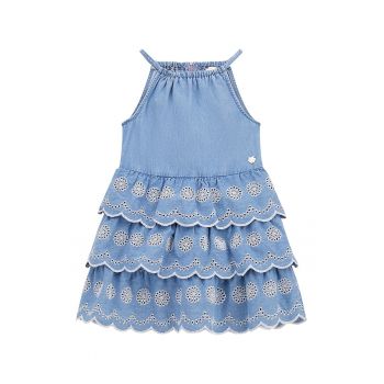 Rochie evazata de denim cu volane