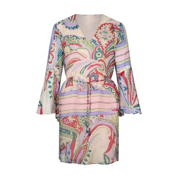 Rochie mini din amestec de matase cu model grafic
