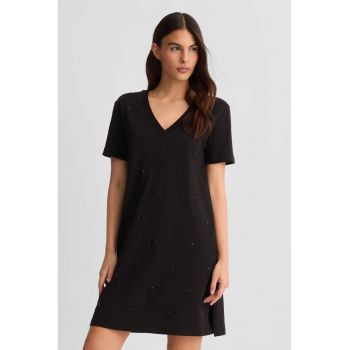 Rochie-tricou cu decolteu in V si detalii brodate cu logo