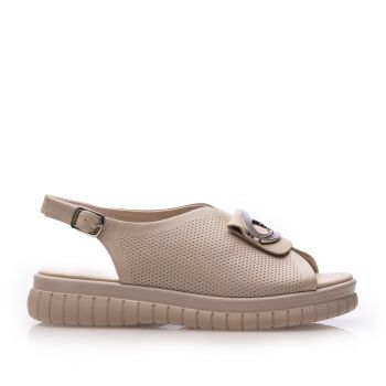 Sandale cu talpă groasă damă din piele naturală - 4014 Nude Box