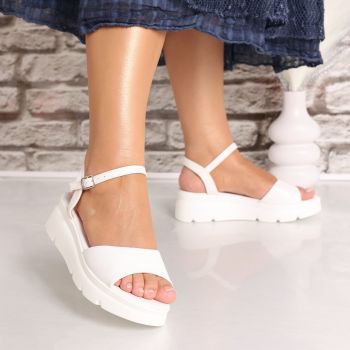 Sandale dama cu platforma Albe din Piele Ecologica Mirima
