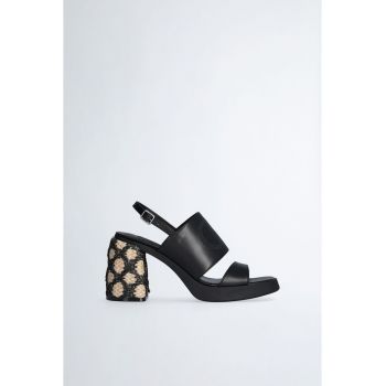 Sandale slingback de piele cu toc masiv