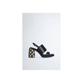 Sandale slingback de piele cu toc masiv