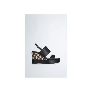 Sandale slingback wedge de piele
