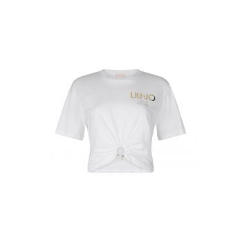 Tricou crop cu decolteu la baza gatului