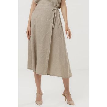 Fusta midi in stil petrecut din in, bej