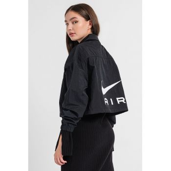 Jacheta crop supradimensionata cu imprimeu logo