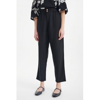 Pantaloni din amestec de in cu talie inalta