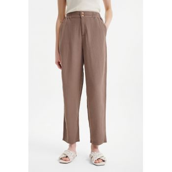Pantaloni din amestec de in cu talie inalta