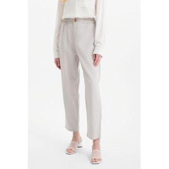 Pantaloni din amestec de in cu talie inalta