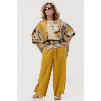 Pantaloni largi de vara din in, pentru minione, cu croi lejer, galbeni