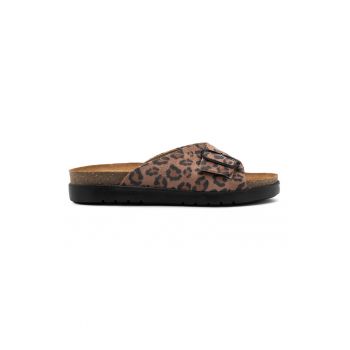 Papuci din piele intoarsa cu model animal print